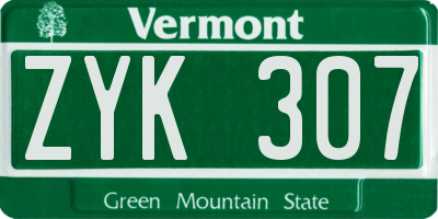 VT license plate ZYK307