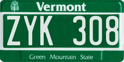 VT license plate ZYK308