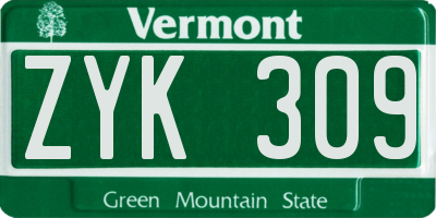 VT license plate ZYK309