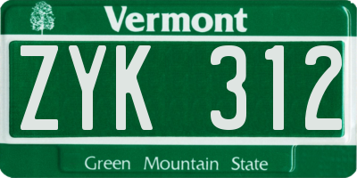 VT license plate ZYK312