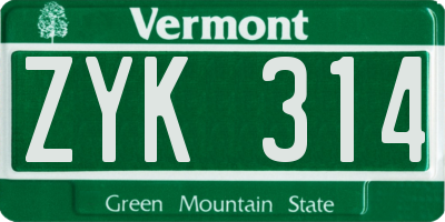 VT license plate ZYK314