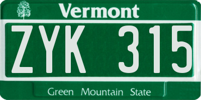 VT license plate ZYK315