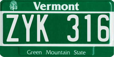 VT license plate ZYK316