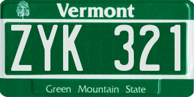 VT license plate ZYK321