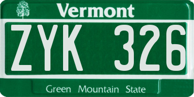 VT license plate ZYK326