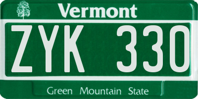 VT license plate ZYK330
