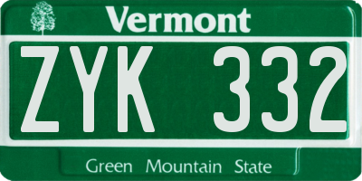 VT license plate ZYK332