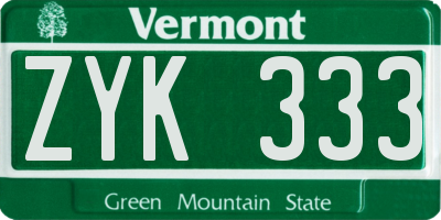 VT license plate ZYK333