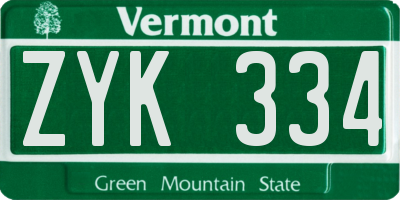 VT license plate ZYK334