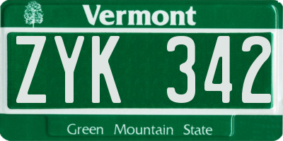 VT license plate ZYK342