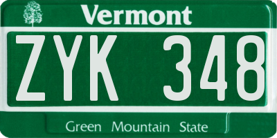 VT license plate ZYK348