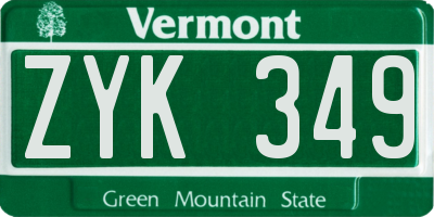VT license plate ZYK349