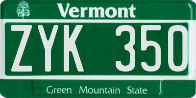 VT license plate ZYK350