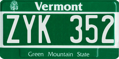 VT license plate ZYK352