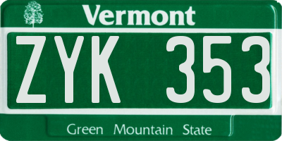 VT license plate ZYK353