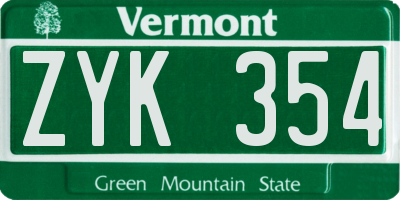 VT license plate ZYK354