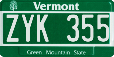 VT license plate ZYK355
