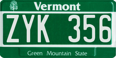 VT license plate ZYK356