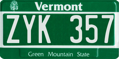 VT license plate ZYK357