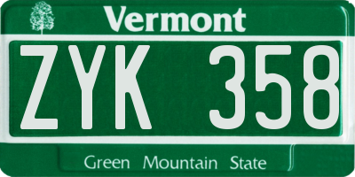 VT license plate ZYK358