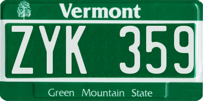 VT license plate ZYK359