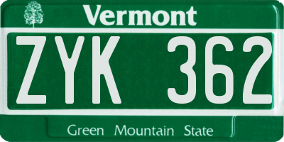 VT license plate ZYK362