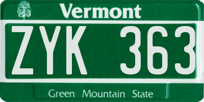 VT license plate ZYK363