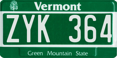 VT license plate ZYK364