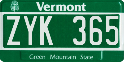 VT license plate ZYK365