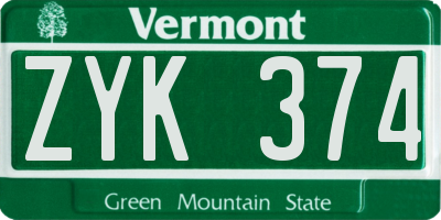 VT license plate ZYK374