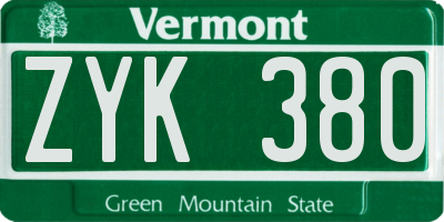 VT license plate ZYK380