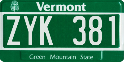 VT license plate ZYK381