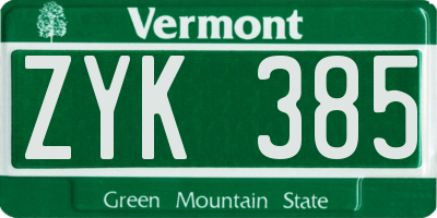 VT license plate ZYK385