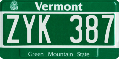 VT license plate ZYK387