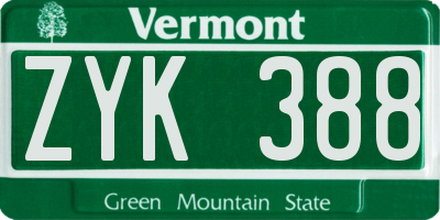VT license plate ZYK388