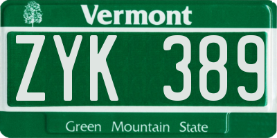 VT license plate ZYK389