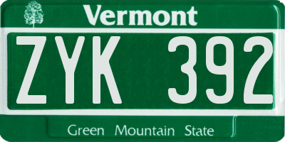 VT license plate ZYK392