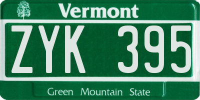 VT license plate ZYK395