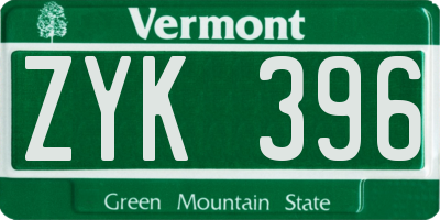VT license plate ZYK396