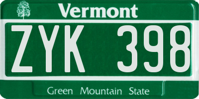 VT license plate ZYK398
