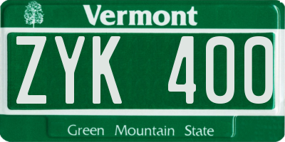VT license plate ZYK400