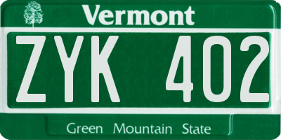 VT license plate ZYK402