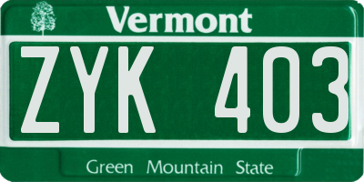 VT license plate ZYK403