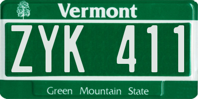 VT license plate ZYK411