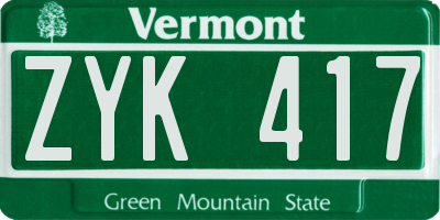 VT license plate ZYK417