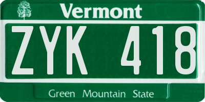 VT license plate ZYK418
