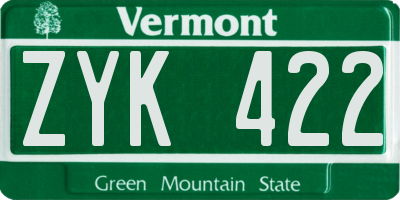 VT license plate ZYK422