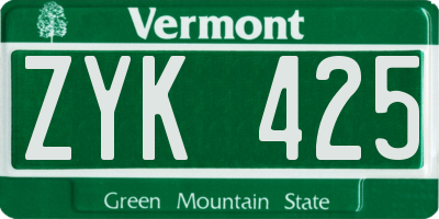 VT license plate ZYK425