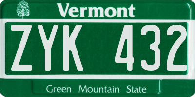 VT license plate ZYK432