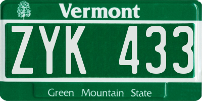 VT license plate ZYK433